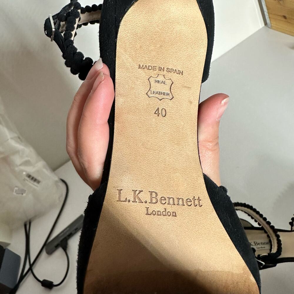 LK Bennett Women's Black Pom Pom Suede D'Orsay Heels Size 40 Size 9 - Picture 4 of 10